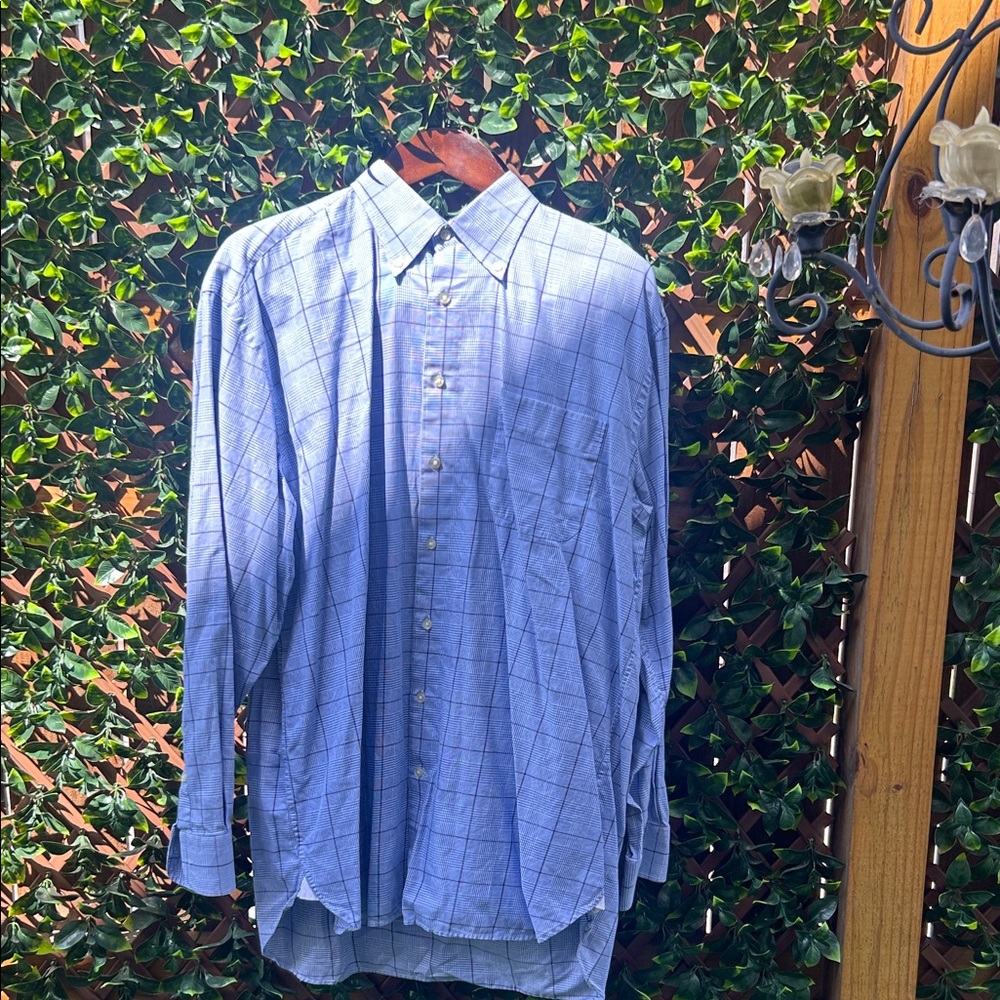 Peter Millar Light Blue Checked Dress Shirt